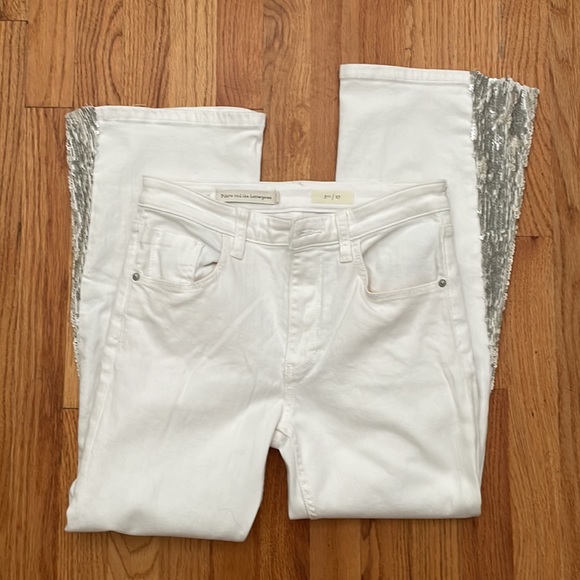 Anthropologie Pilcro and the Letterpress High-Rise Sequins Flared Jeans White - Picture 8 of 13